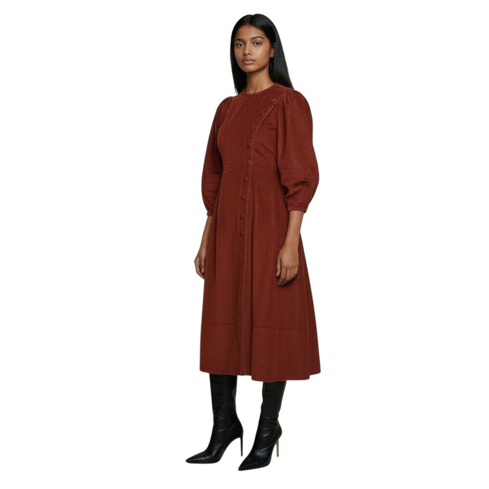 Ulla Johnson Rowan Corduroy Midi Dress - Burnt Orange - 8 US
